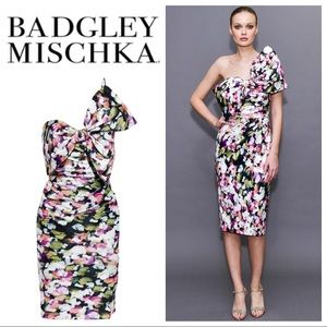 Bow bustier printed sheath dress